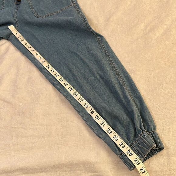 Denim Short Sleeve Button-Up Jumpsuit Stretch Jogger Style - Picture 8 of 11